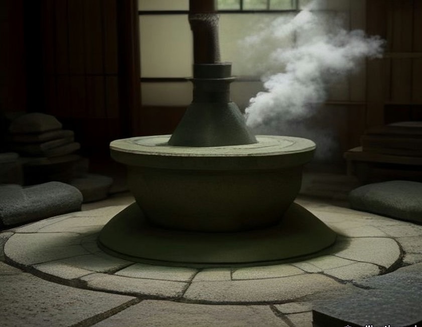 Meule de pierre broyant le matcha